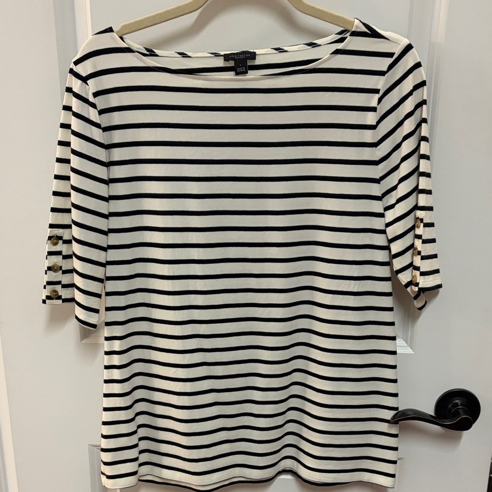 Ann Taylor Factory Black and White Striped Long Sleeve Top